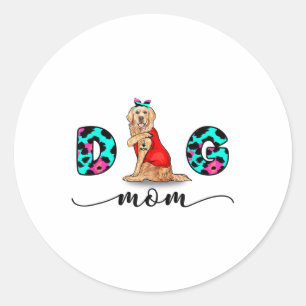 Sticker Rond Drôle Golden Retriever Tattoo Je t'aime Chien Mama