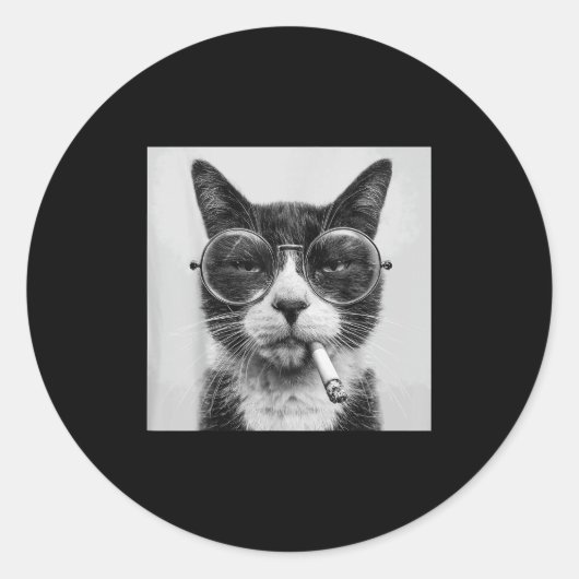 Sticker Rond Drôle Graphisme Chat Fumer Adulte Amusant _1 (Devant)