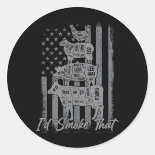 Sticker Rond Drôle Grilling Shirt Us Drapeau Je fumerais ce 4èm