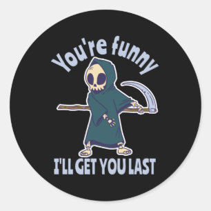 Sticker Rond Drôle Grim Reaper Squelette Halloween Costume