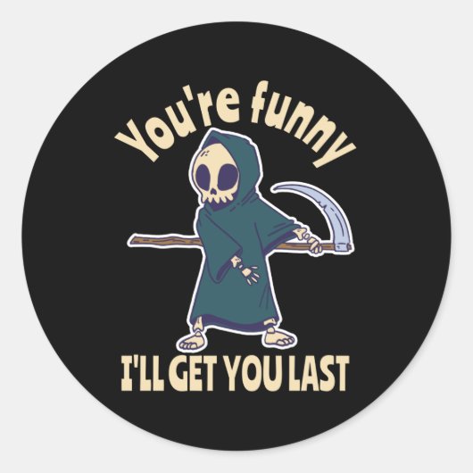 Sticker Rond Drôle Grim Reaper Squelette Halloween Costume (Devant)