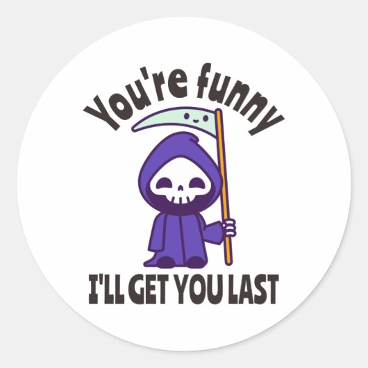 Sticker Rond Drôle Grim Reaper Squelette Halloween Costume (Devant)