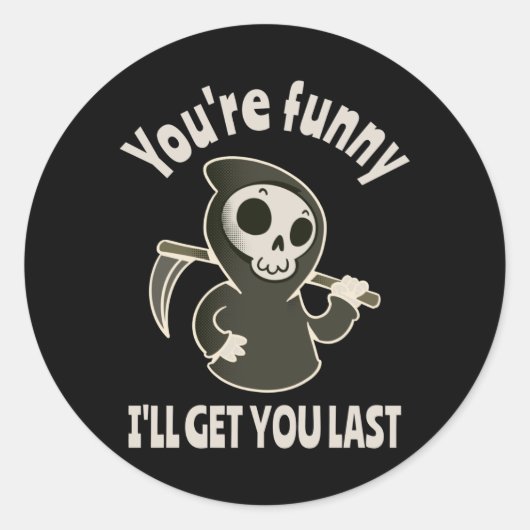 Sticker Rond Drôle Grim Reaper Squelette Halloween Costume (Devant)