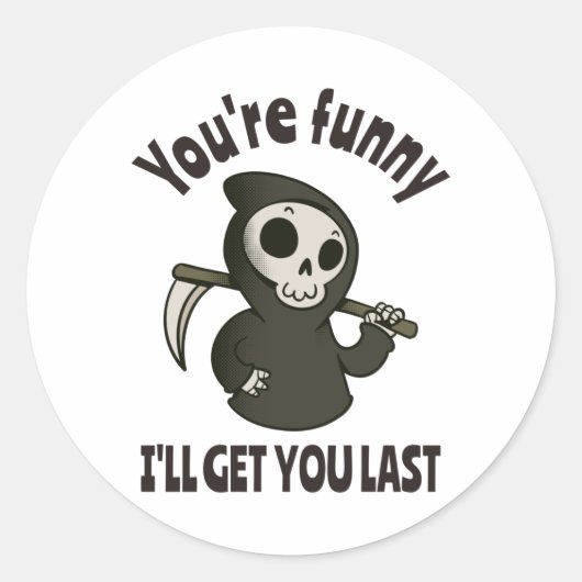 Sticker Rond Drôle Grim Reaper Squelette Halloween Costume (Devant)