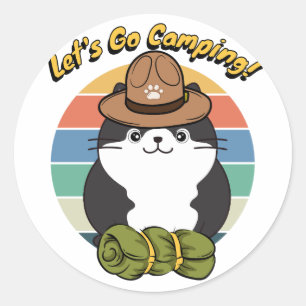 Sticker Rond Drôle gros chat veut aller camper