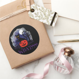 Sticker Rond Drôle Halloween Bewitched Chat noir Quoi?