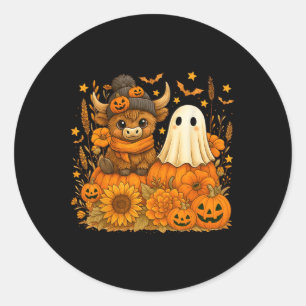 Sticker Rond Drôle Halloween Cow Ghost Éffrayant Citrouille d'a