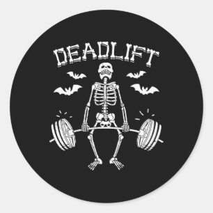 Sticker Rond Drôle Halloween Dire Squelette Barbell Gym Workou