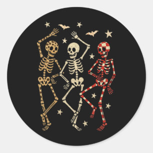 Sticker Rond Drôle Halloween Éffrayants os Crâne Danser Cadeau