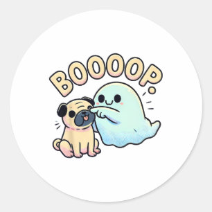 Sticker Rond Drôle Halloween Fantôme Carlin Boop Silencieux Chi