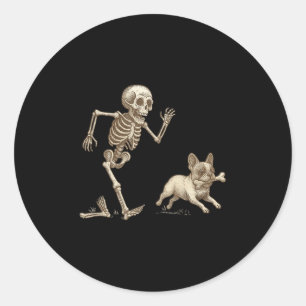 Sticker Rond Drôle Halloween Français Bulldog Skeleton Soky Sea
