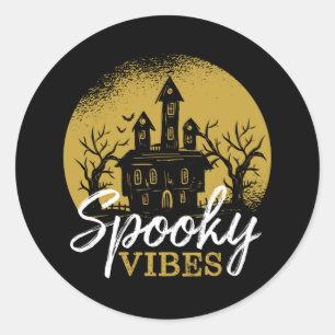 Sticker Rond Drôle Halloween Haunted House Horreur Vibes Éffray