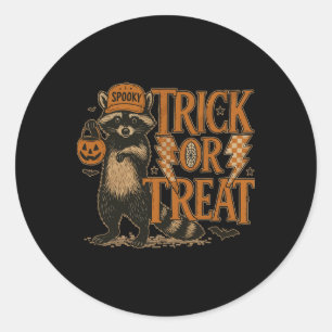 Sticker Rond Drôle Halloween Raccoon Costume Mème Trick Ou Fera