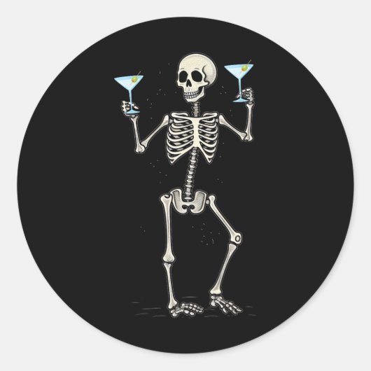 Sticker Rond Drôle Halloween Squelette Boire Martini Tail (Devant)