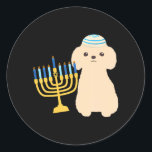 Sticker Rond Drôle Hanoukka Chanukah Poodle Amoureux des chiens<br><div class="desc">Drôle Hanoukka Chanukah Poodle Amoureux des chiens Menorah</div>