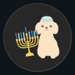 Sticker Rond Drôle Hanoukka Chanukah Poodle Amoureux des chiens<br><div class="desc">Drôle Hanoukka Chanukah Poodle Amoureux des chiens Menorah</div>