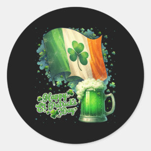 Sticker Rond Drôle Happy Jour de la Saint Patrick Irlandais Dra