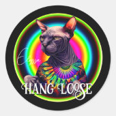 Sticker Rond Drôle Hippie Sphynx Chat (Devant)
