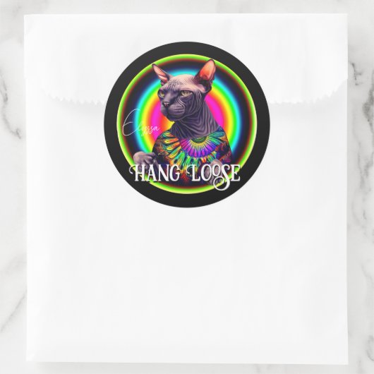 Sticker Rond Drôle Hippie Sphynx Chat (Sac)