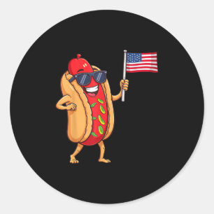 Sticker Rond Drôle Hotdog Patriotique américain Amérique Drapea