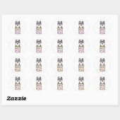 Sticker Rond Drôle husky sautant d'un gâteau (Feuille)