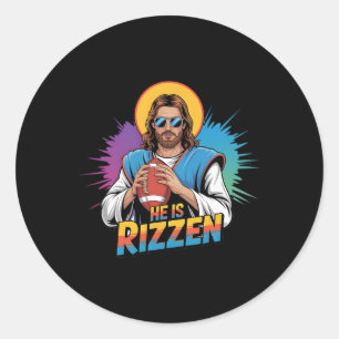 Sticker Rond Drôle Il Est Rizzen Jesus Chemise Football Garçons