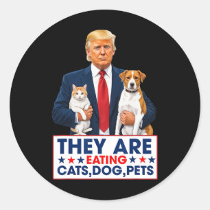 Sticker Rond Drôle Ils Mangent Les Chiens Les Chats Les Animaux