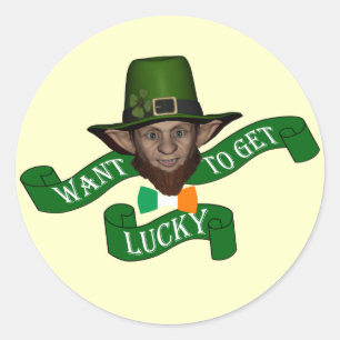 Sticker Rond Drôle Irlandais heureux leprechaun