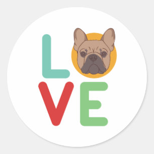 Sticker Rond Drôle J'Aime French Bulldog Je Coeur Mon Amoureux 