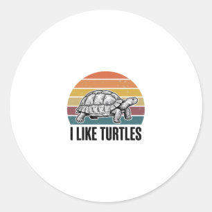Sticker Rond Drôle J'aime Tortues Vintage Gravure T-Shirt Des