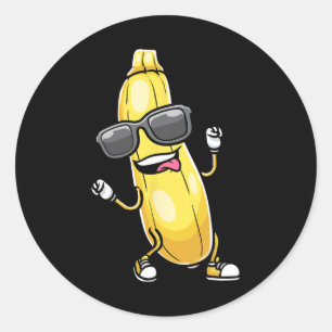 Sticker Rond Drôle Jaune Zucchini Danser Pour Les Amateurs De L