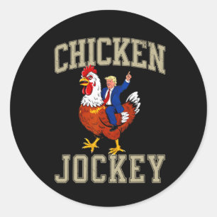 Sticker Rond Drôle Jockey de poulet Trump
