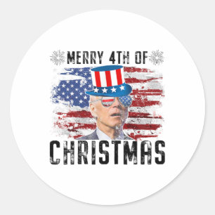 Sticker Rond Drôle Joe Biden Joyeux 4 de Noël 4 juillet