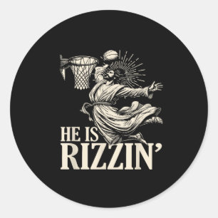 Sticker Rond Drôle Jouer Basket Pâques Il Est Rizzin