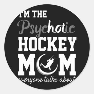 Sticker Rond Drôle Joueur de hockey sur glace Cadeau Psychotiqu