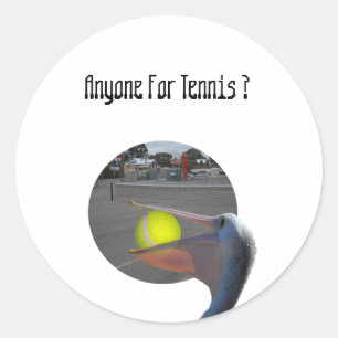 Sticker Rond Drôle joueur de tennis Pelican,