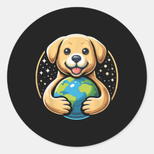 Sticker Rond Drôle Jour des terres mignon chien Amoureux de les