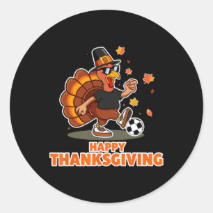 Sticker Rond Drôle Joyeux Thanksgiving Dinde Amateurs de Footba