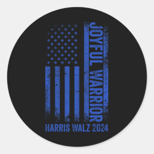 Sticker Rond Drôle Joyful Warrior Harris Waltz 2024 États-Unis