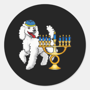 Sticker Rond Drôle Juif Poodle Amoureux des chiens Menorah Hano