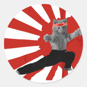 Sticker Rond Drôle Karate Kitten cadeaux