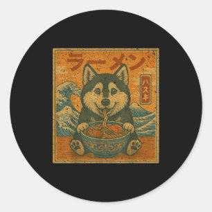 Sticker Rond Drôle Kawaii Ramen Husky Nouilles Japonaises Husky