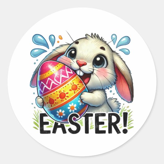 Sticker Rond Drôle Lapin de Pâques (Devant)