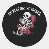 Sticker Rond Drôle Lazy Skeleton Design (Devant)