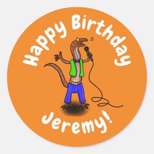 Sticker Rond Drôle lézard chantant avec bande dessinée de micro (Devant)