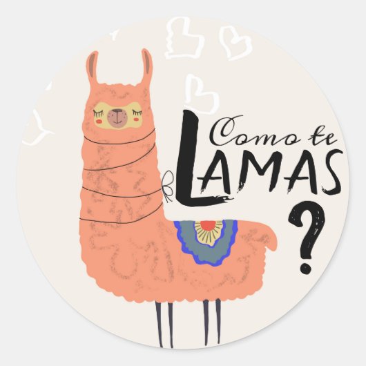 Sticker Rond Drôle Llama Como Te Llamas (Devant)