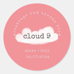Sticker Rond Drôle Maigre Nuage 9 Pastel Rose Merci humoristiqu