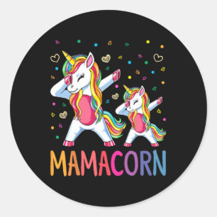 Sticker Rond Drôle Mamacorn Unicorn Costume Maman Fête des Mère