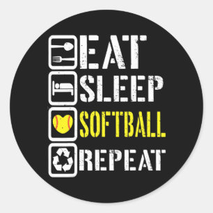 Sticker Rond Drôle Mangez Sleep Softball Répéter Players De Bas