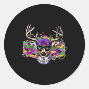 Sticker Rond Drôle Mardi Gras Buck chasse au cerf garçons mardi